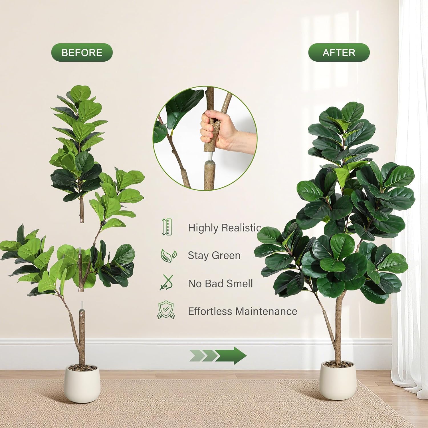 4-7피트 피들리프 무화과나무 인조 리얼리스틱 인조 피 - Plant Parents 리뷰 및 가격